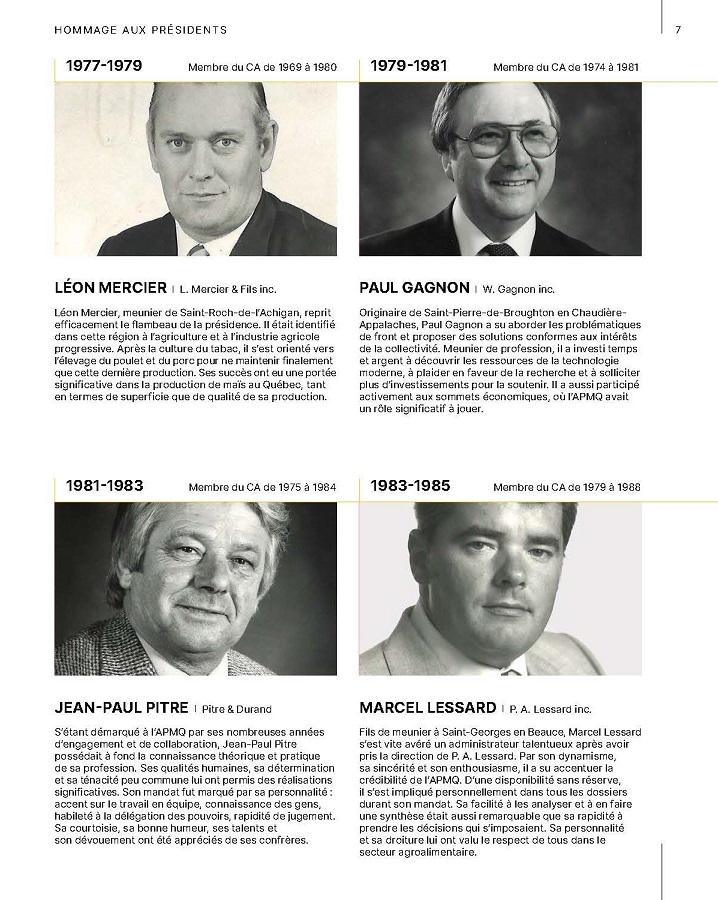 Cahier souvenir 60 anniversaire AQINAC - Hommage aux présidents