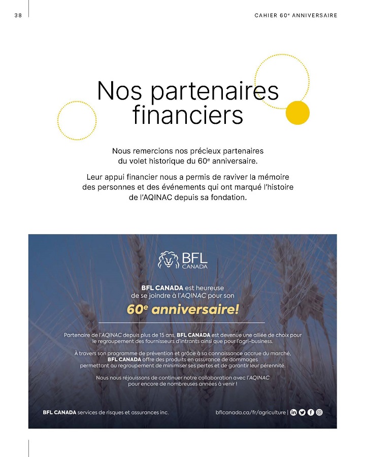 Cahier souvenir 60 anniversaire AQINAC - Partenaires financiers